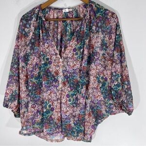 Weston Top Dalman Floral Semi-sheer Delicate Watercolor Womens Size Medium